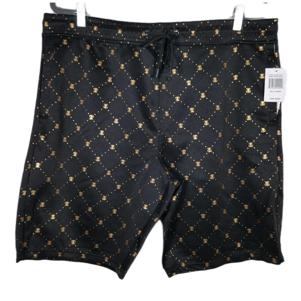 Drill Clothing Co Mens XL Shorts Black Gold Bee Diamond Lattice D2307-Y1253 New